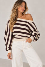 Load image into Gallery viewer, Chocolate Stripe Off-Shoulder Sweater
