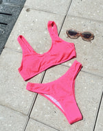 Load image into Gallery viewer, 2 Piece Textured Solid Color Swimsuit - pink
