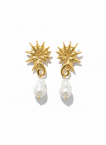 Load image into Gallery viewer, Sunburst Pearl Drop Earrings
