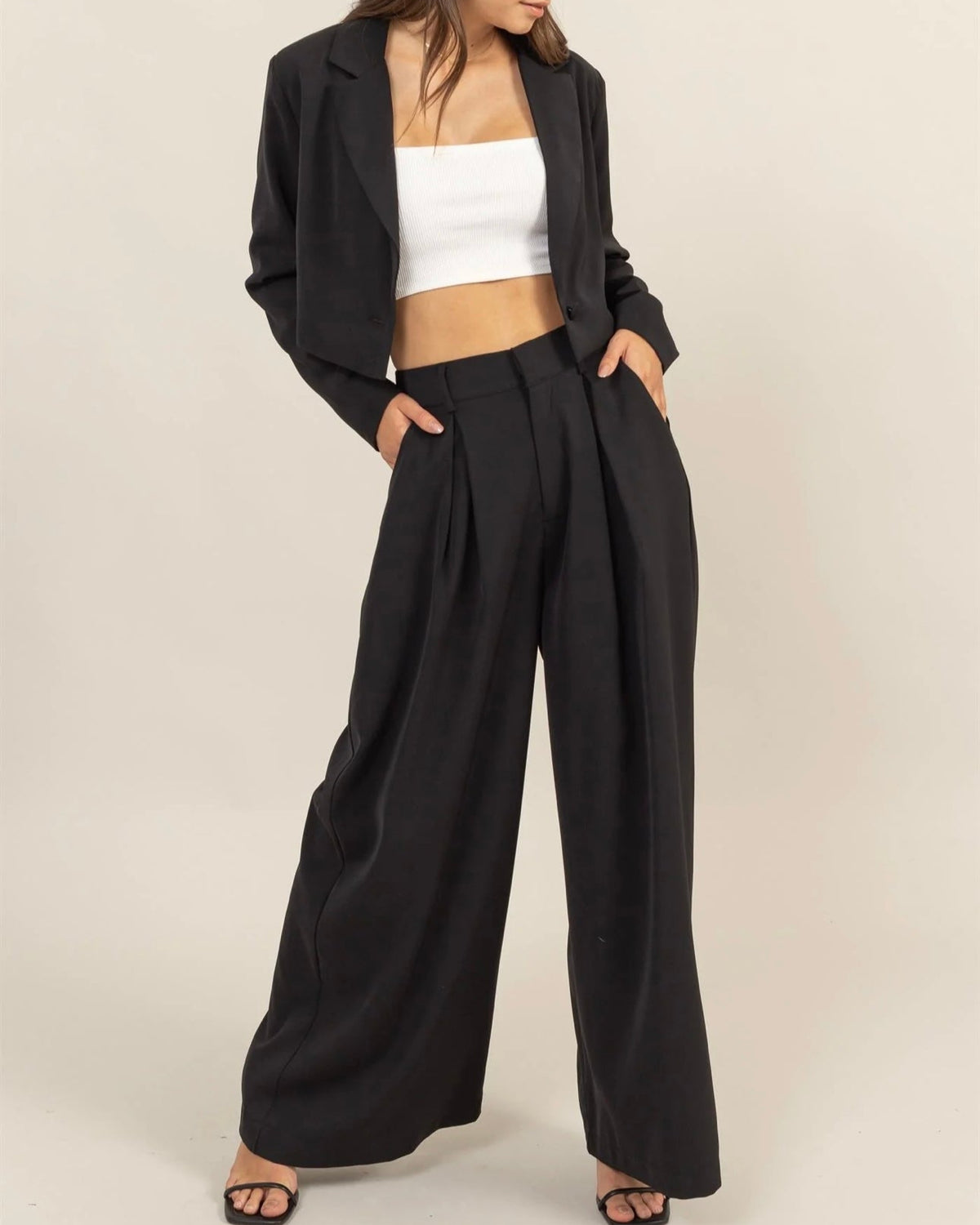 Set cropped blazer and wide leg pants set