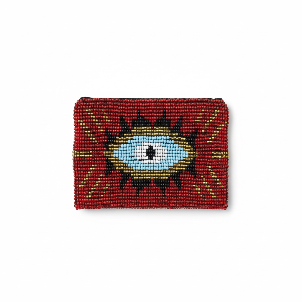 Evil eye beaded zip pouch