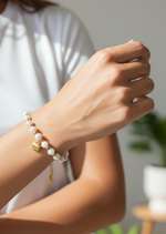 Load image into Gallery viewer, Stainless Steel Heart Pendant Pearl
Beaded Bracelet
