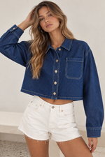 Load image into Gallery viewer, Indigo Cropped Denim Jacket
