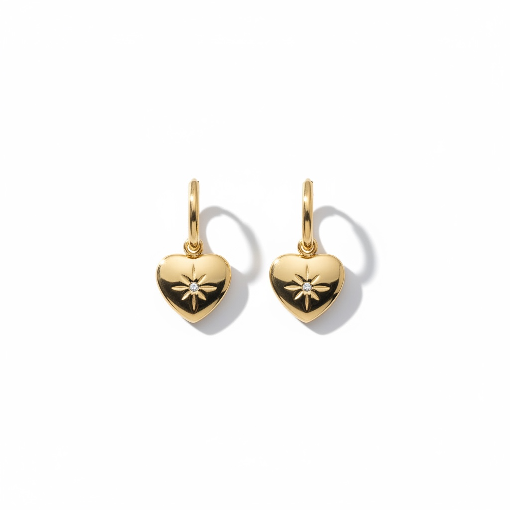 Heart shaped 18k gold plated huggie earrings