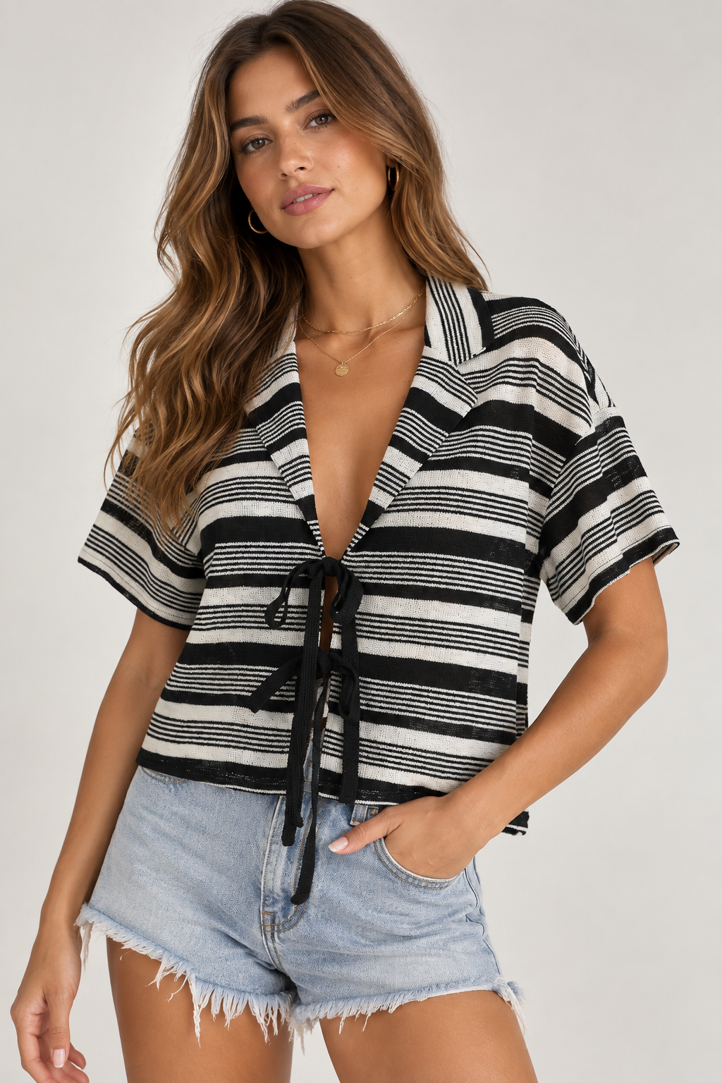Coastal Stripe Tie-Front Top