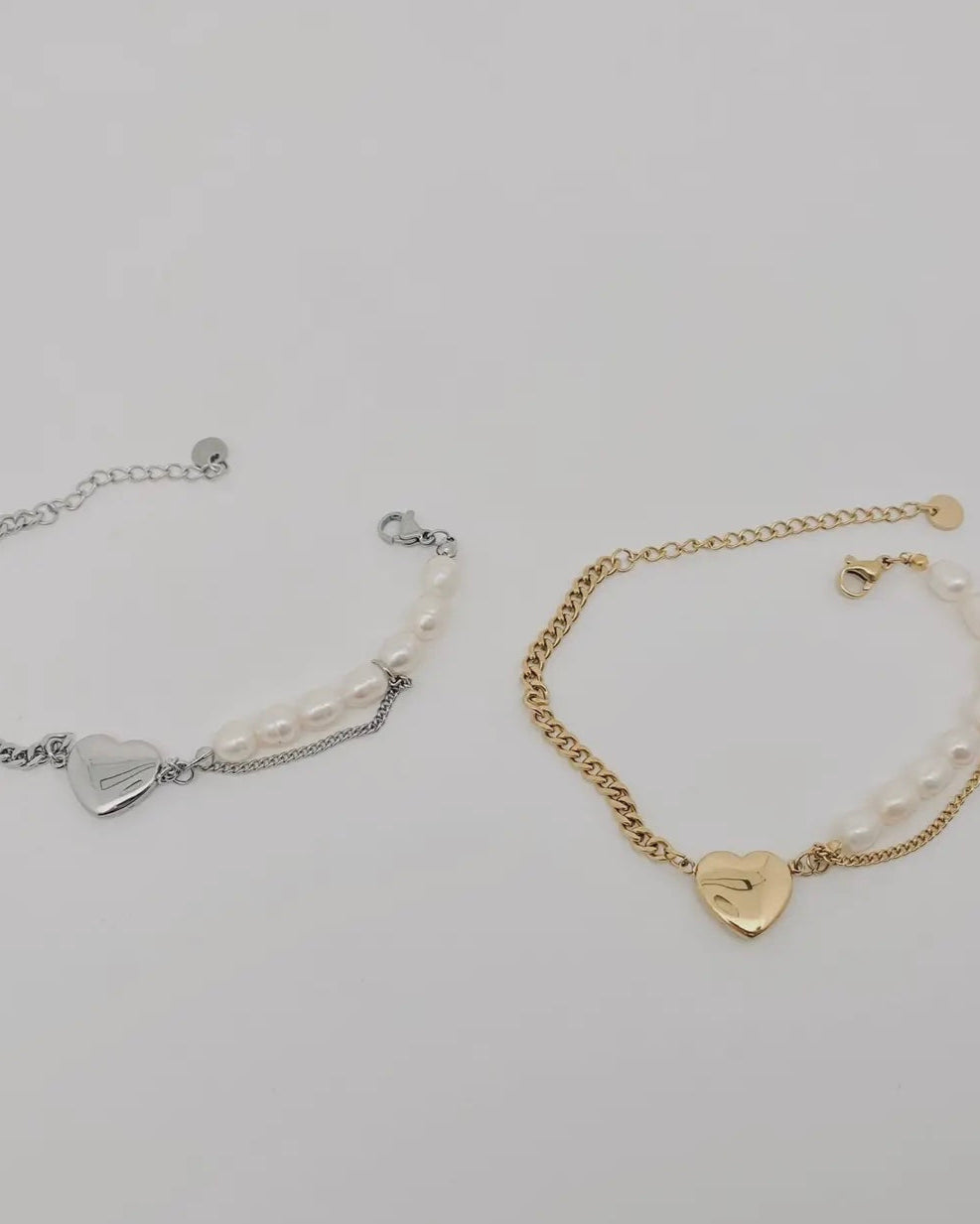 Heart-Shaped Pendant Pearl Stainless Steel Chain Bracelet