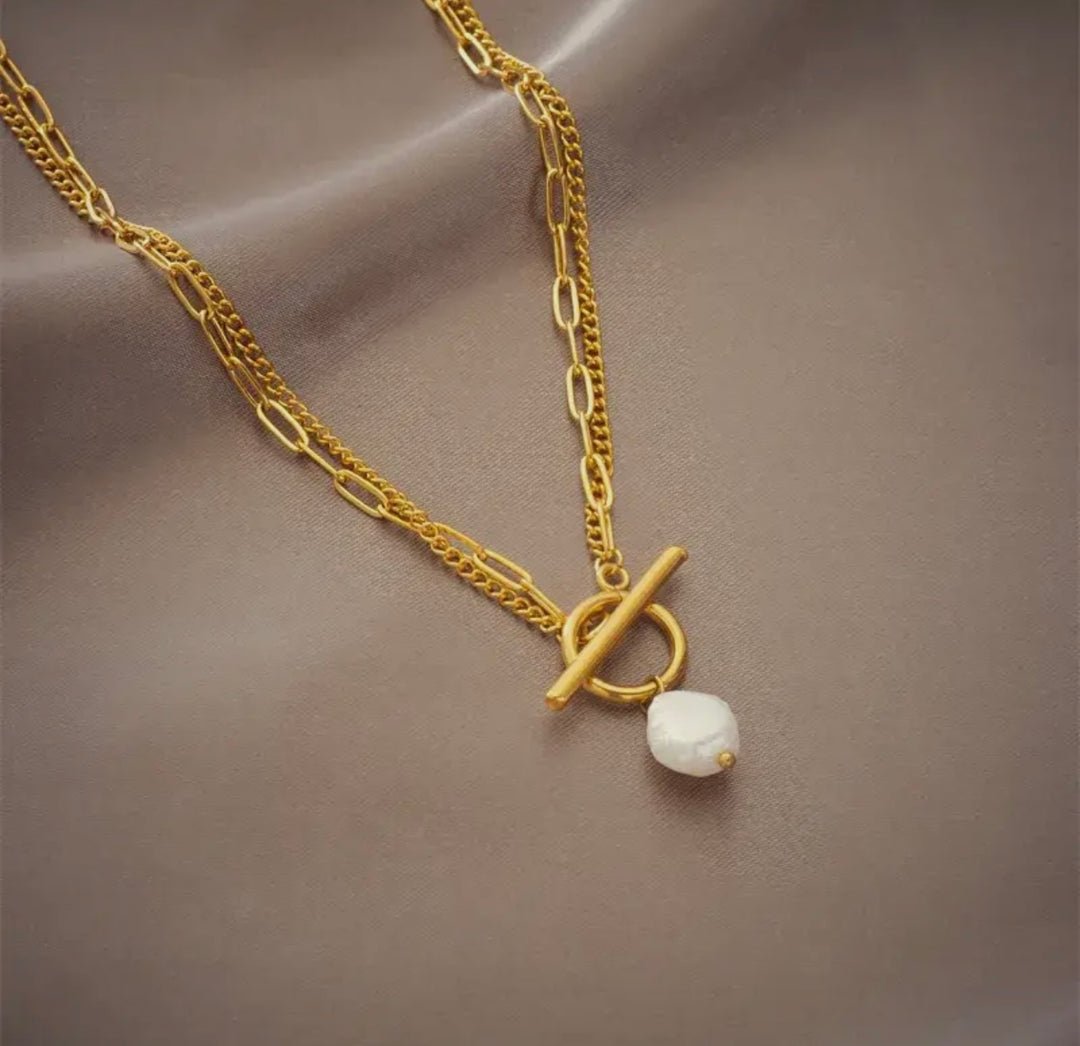 Titanium Steel Layered Necklace with Pearl