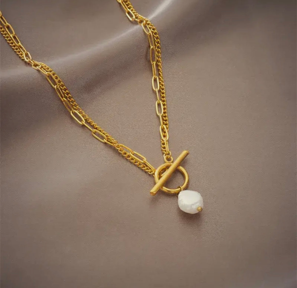 Titanium steel layered necklace with pearl