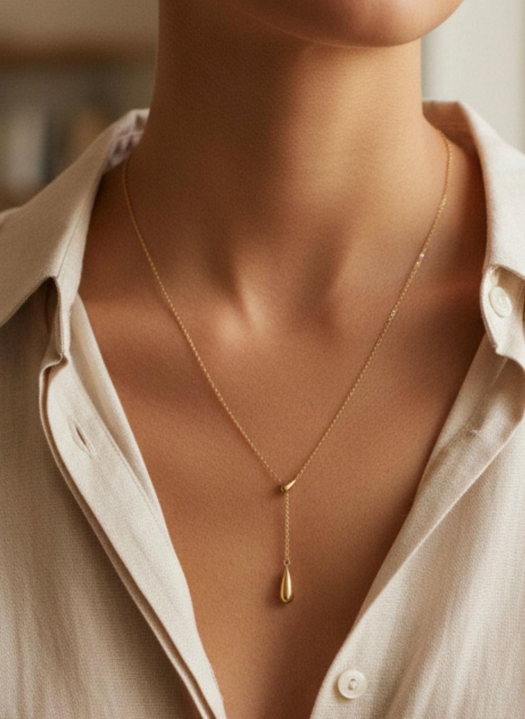 Double Teardrop Gold Plated Stainless Steel Necklace