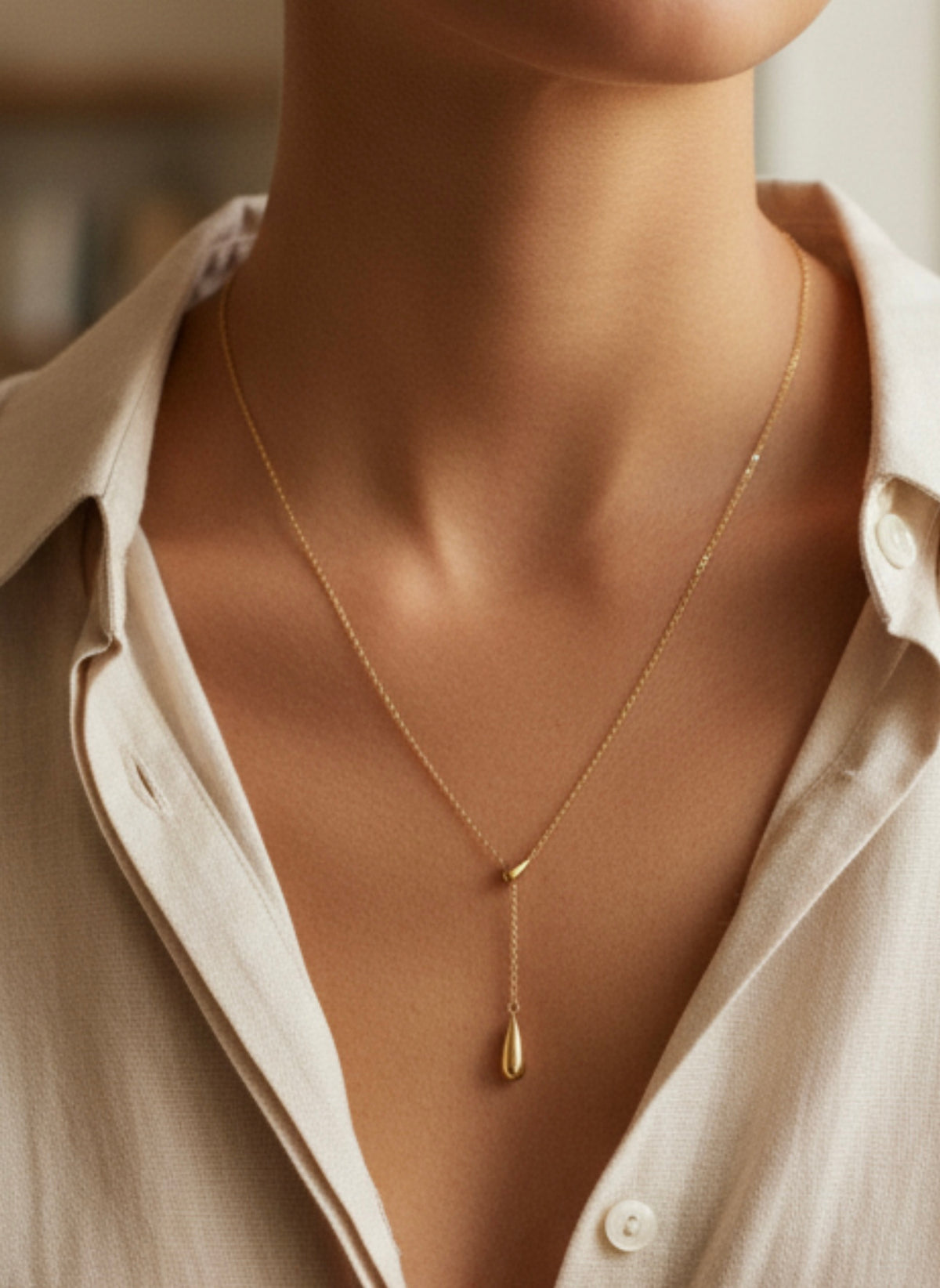 Double teardrop gold plated stainless steel necklace