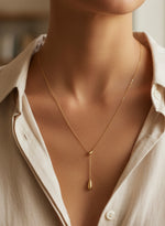 Load image into Gallery viewer, Double Teardrop Gold Plated Stainless Steel Necklace
