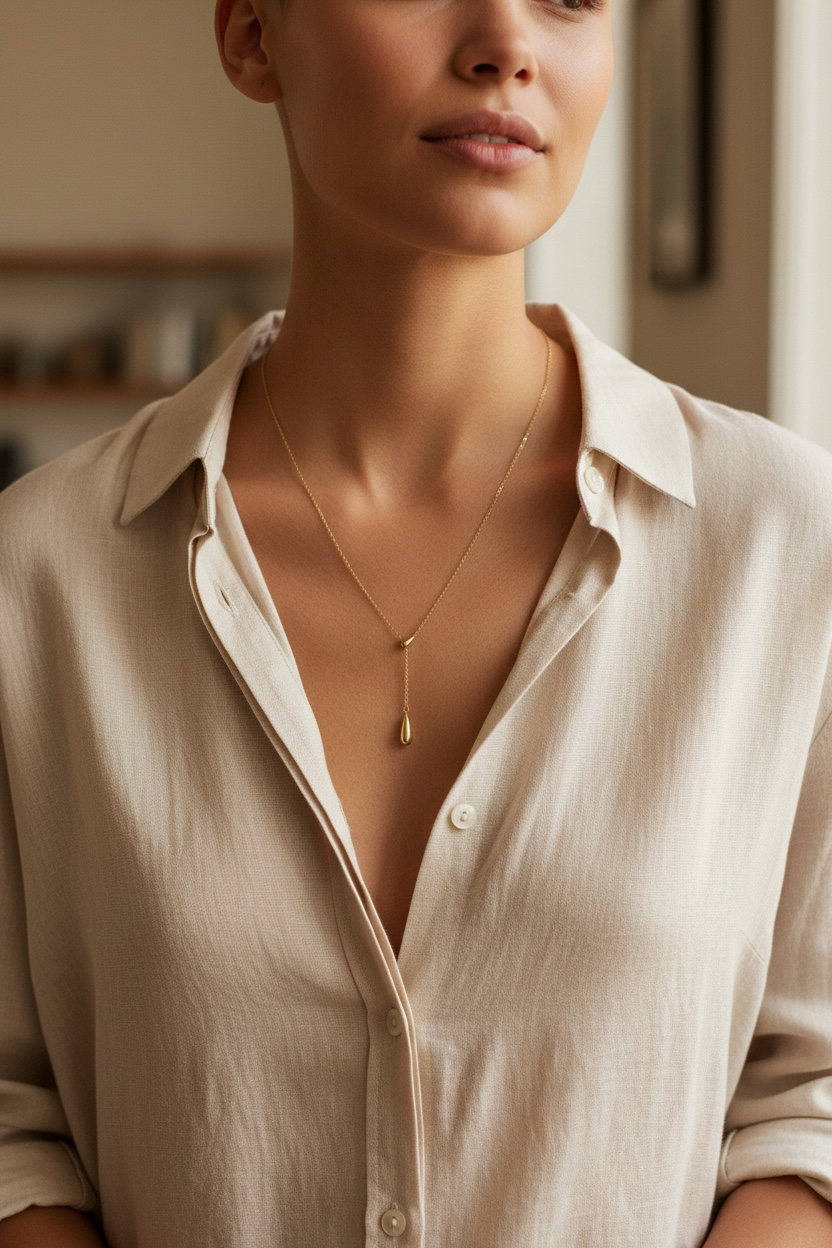 Double Teardrop Gold Plated Stainless Steel Necklace