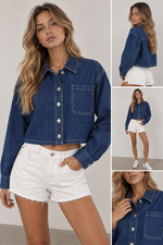 Load image into Gallery viewer, Indigo Cropped Denim Jacket
