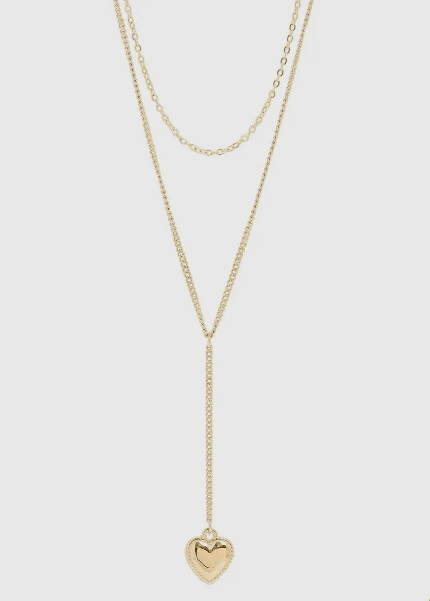 Layered Lariat Heart Charm Necklace