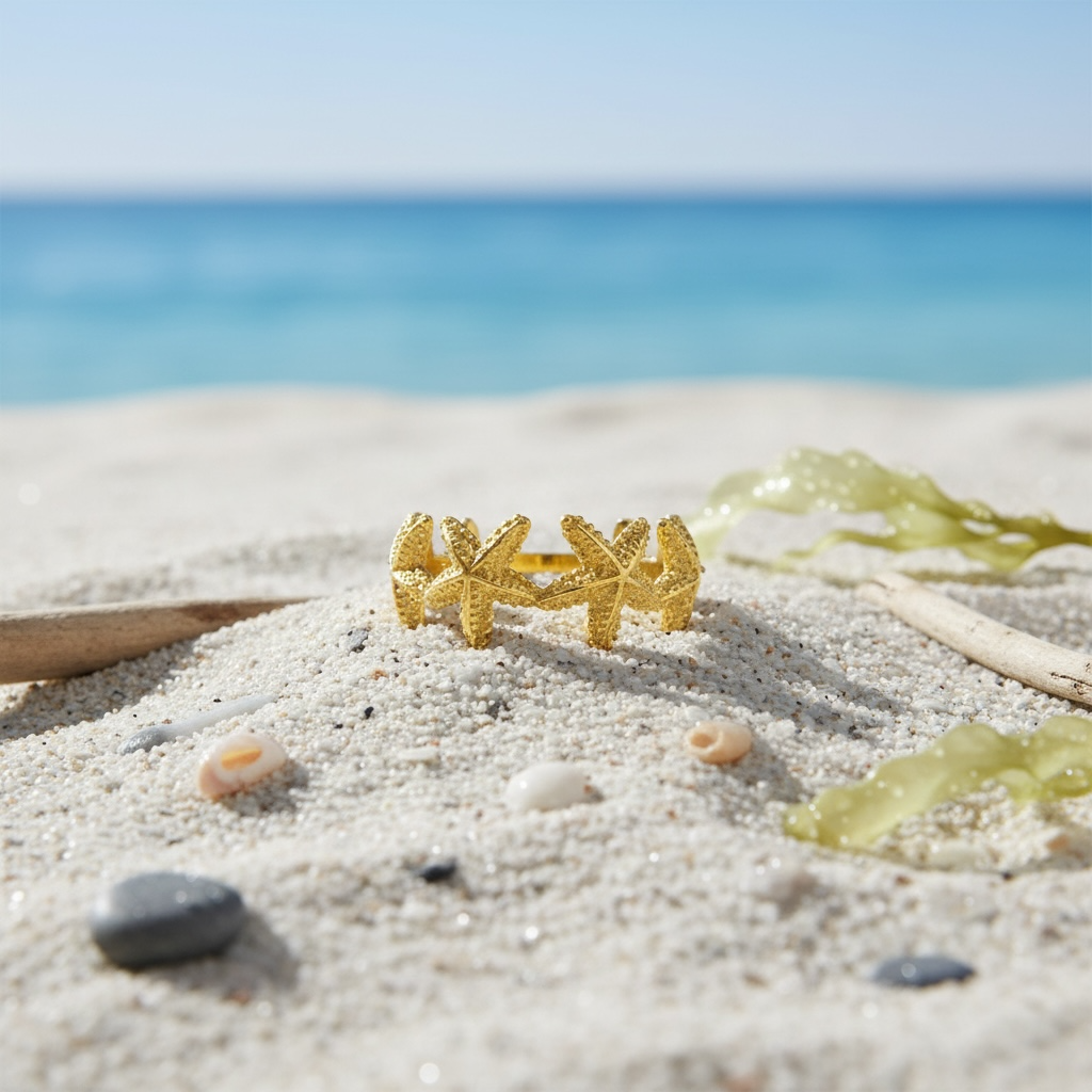Golden starfish wrap ring