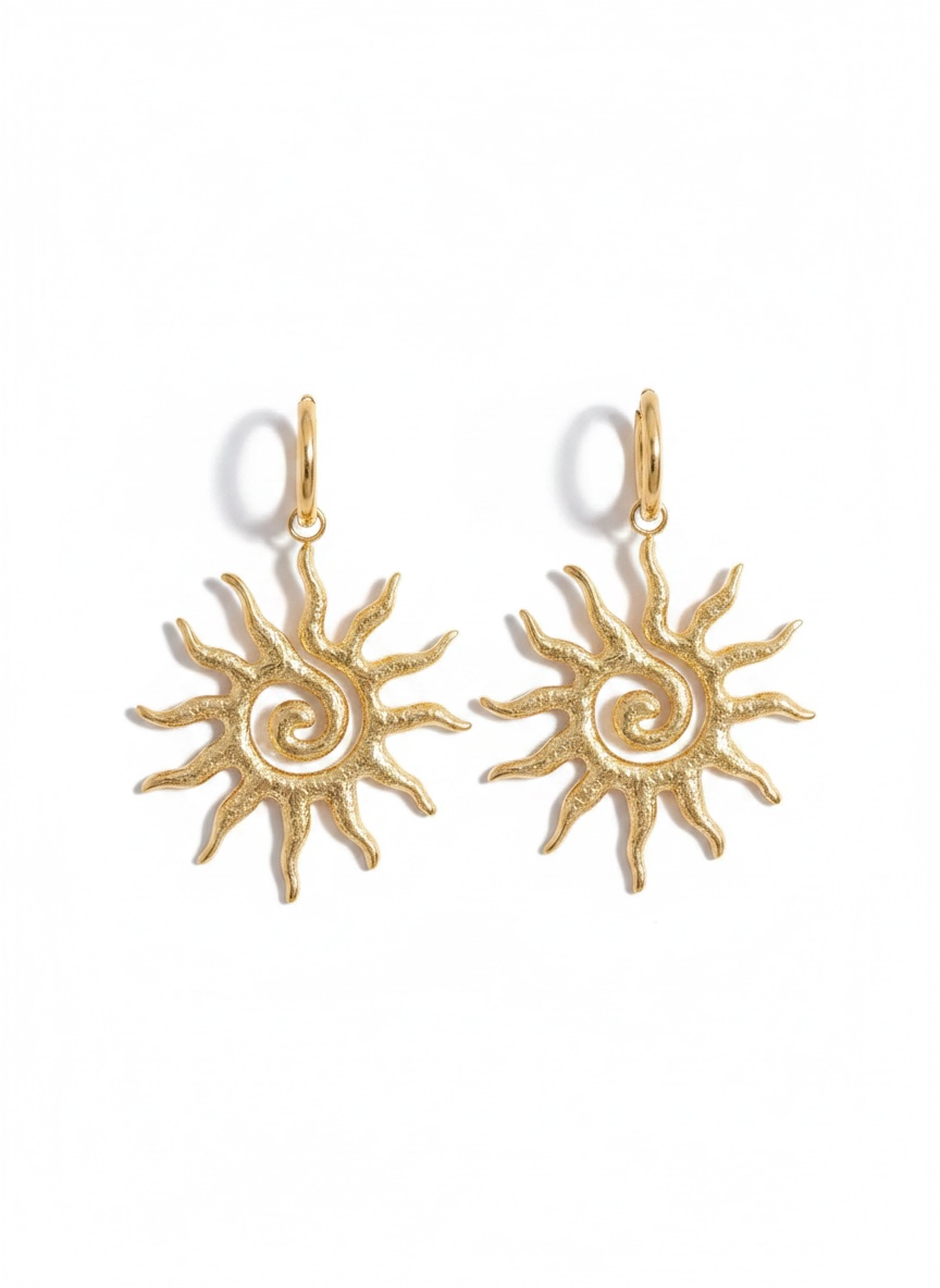 Spiral Sun Design Huggie Earrings