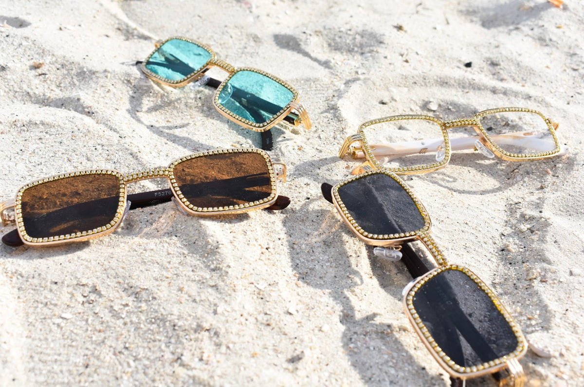 Rectangular rhinestone infused
metal sunglasses