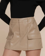Load image into Gallery viewer, Faux Leather Cargo Skort - beige
