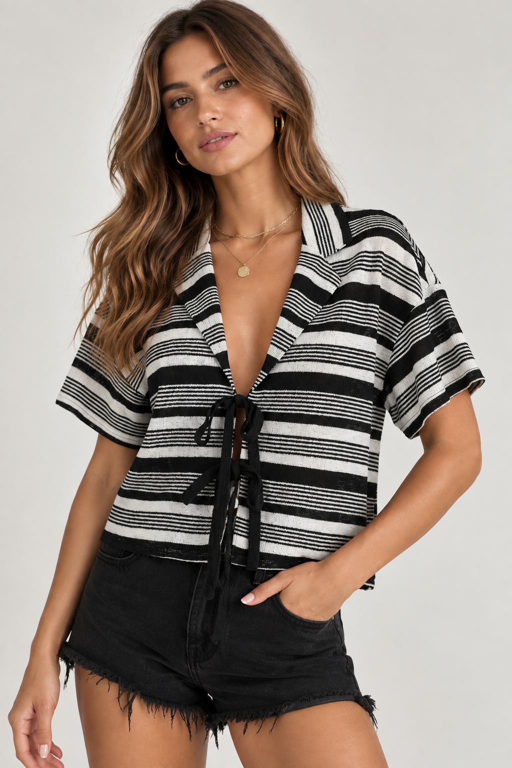 Coastal Stripe Tie-Front Top
