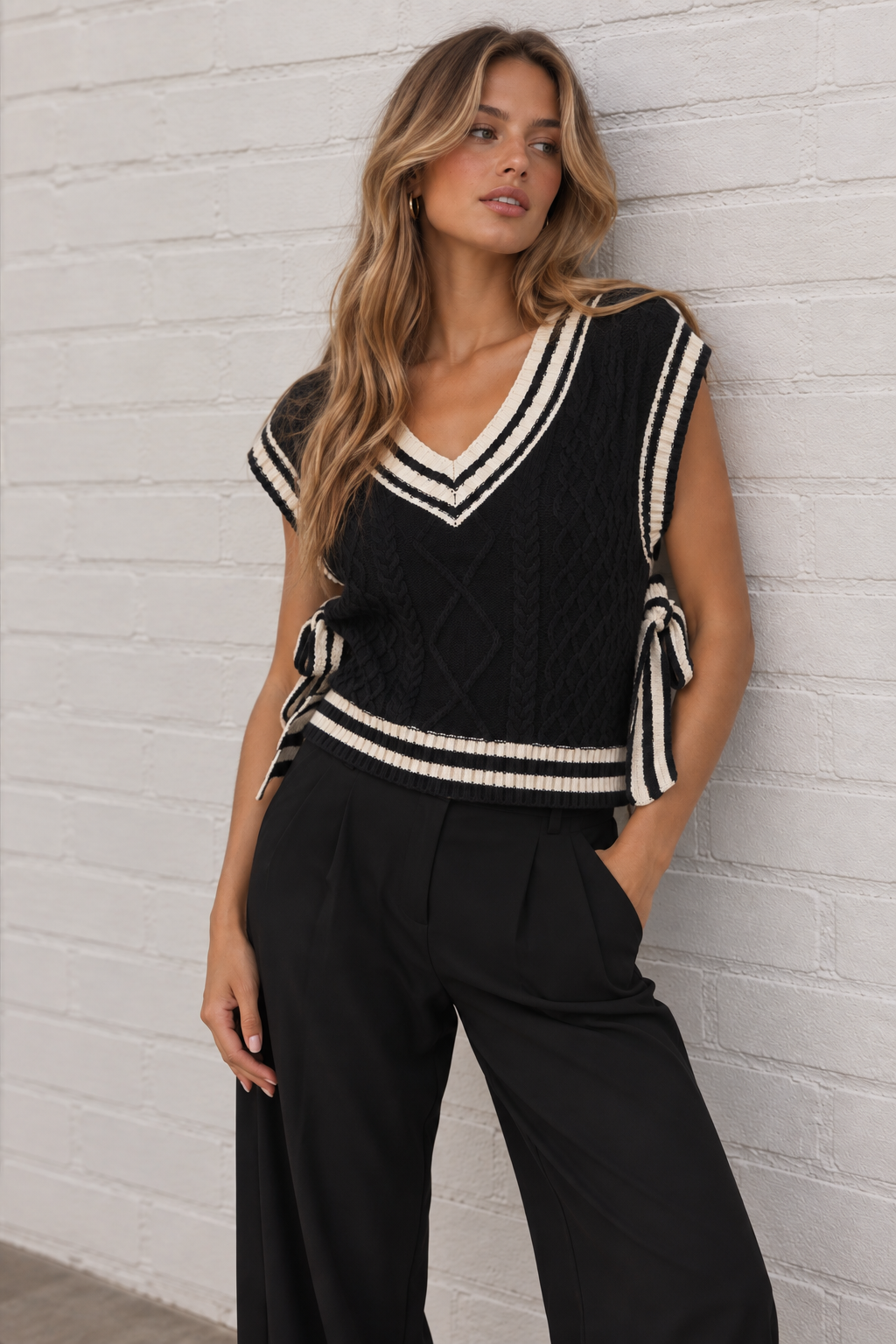 Sloane Side-Tie Cable Knit Sweater Vest