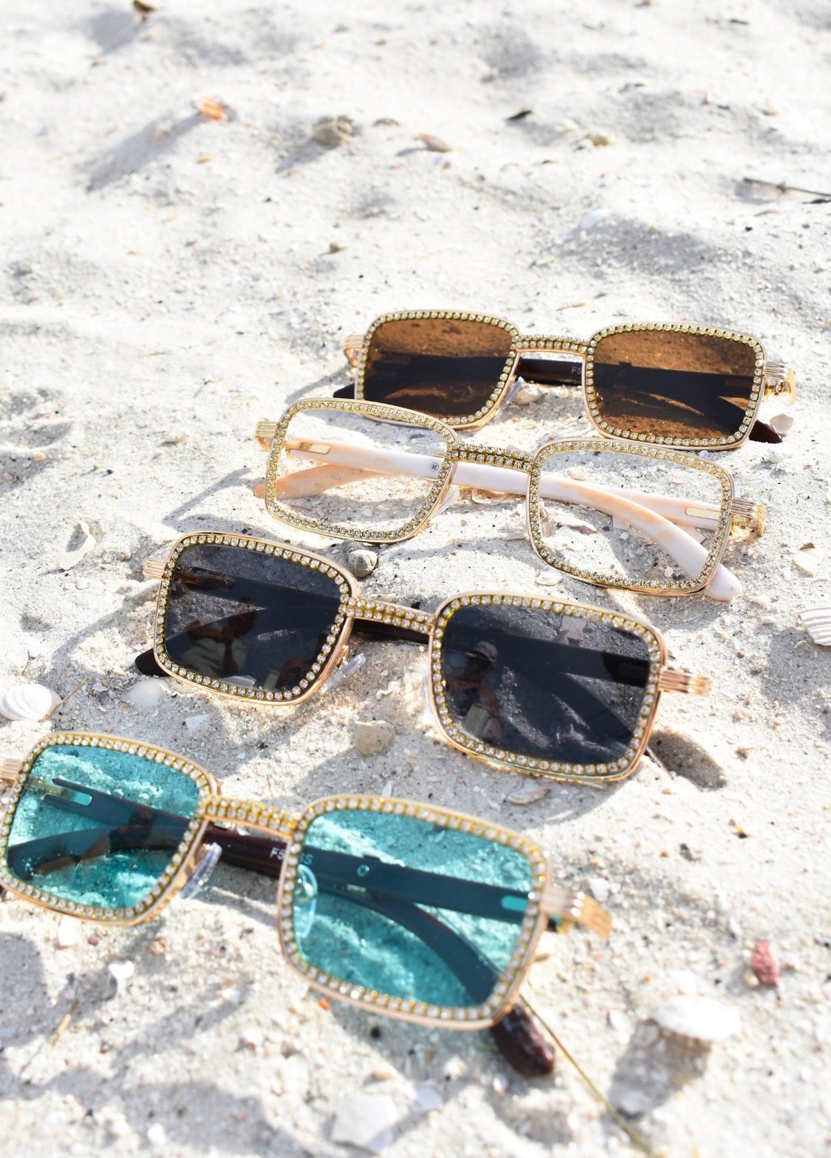 Rectangular rhinestone infused
metal sunglasses