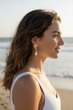 Load image into Gallery viewer, Sunburst Pearl Drop Earrings
