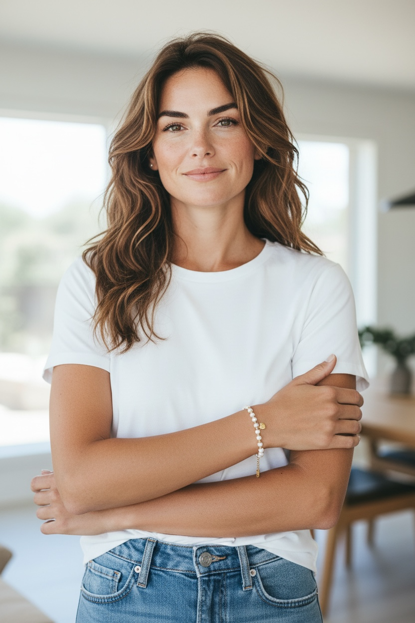 Stainless Steel Heart Pendant Pearl
Beaded Bracelet