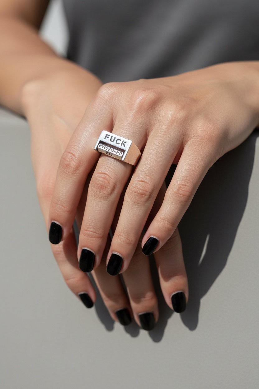 Fuck everything rotatable word silver
tone ring