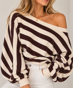 Load image into Gallery viewer, Chocolate Stripe Off-Shoulder Sweater
