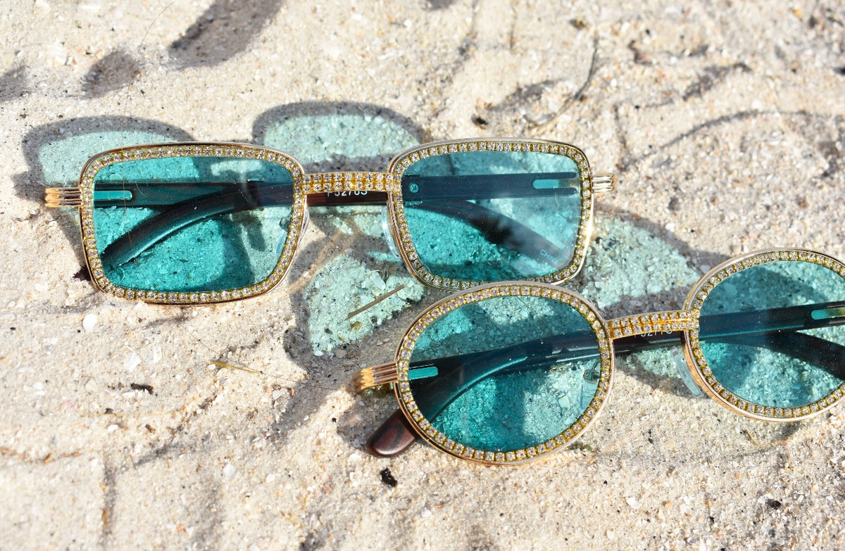 Rectangular rhinestone infused
metal sunglasses