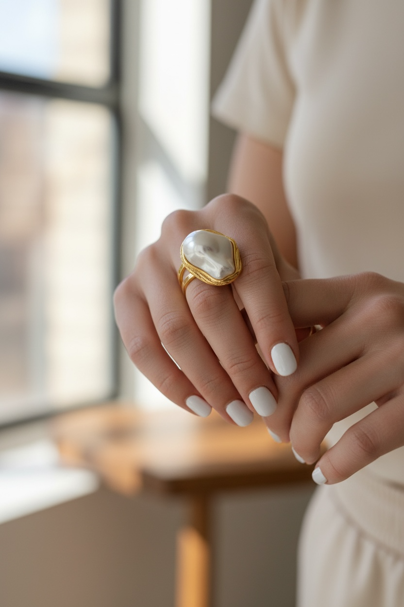 Baroque Pearl 18K Gold Plated Stainless Steel Ring