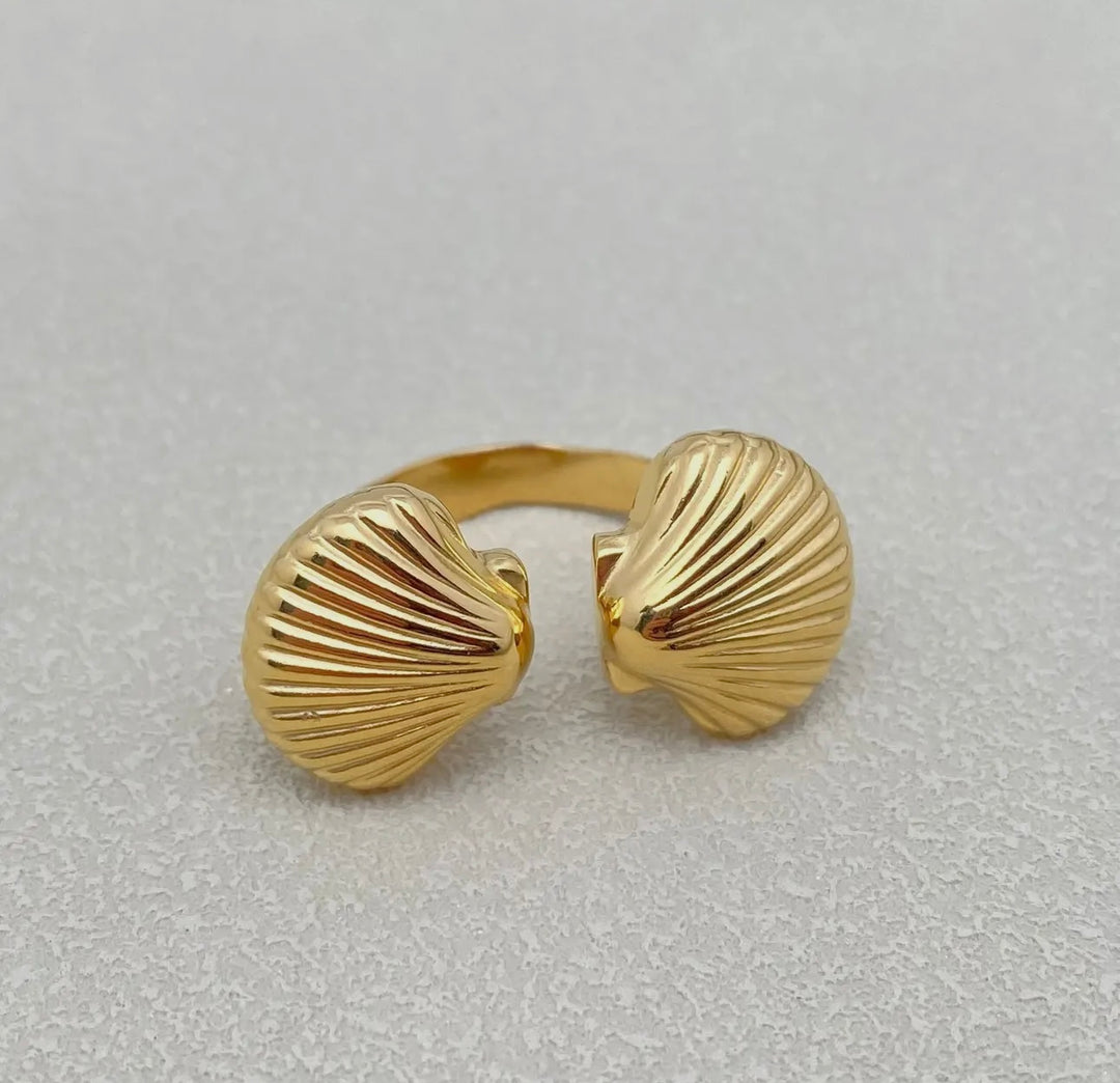 18K Gold Plated Ss Double Seashell
Adjustable Ring - Fgs