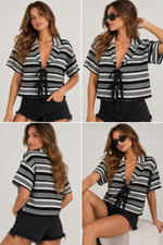 Load image into Gallery viewer, Coastal Stripe Tie-Front Top
