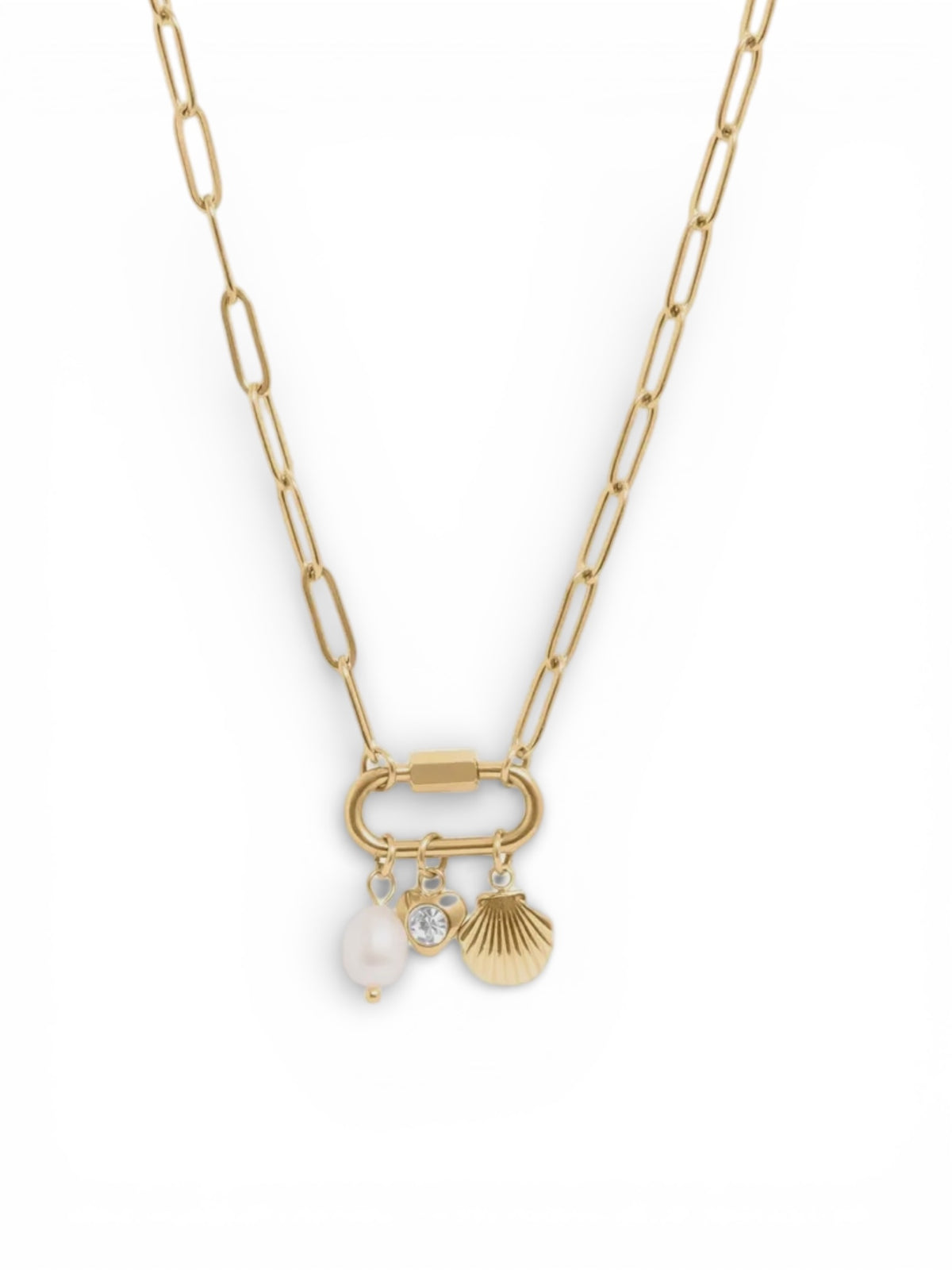 Charm link pearl necklace