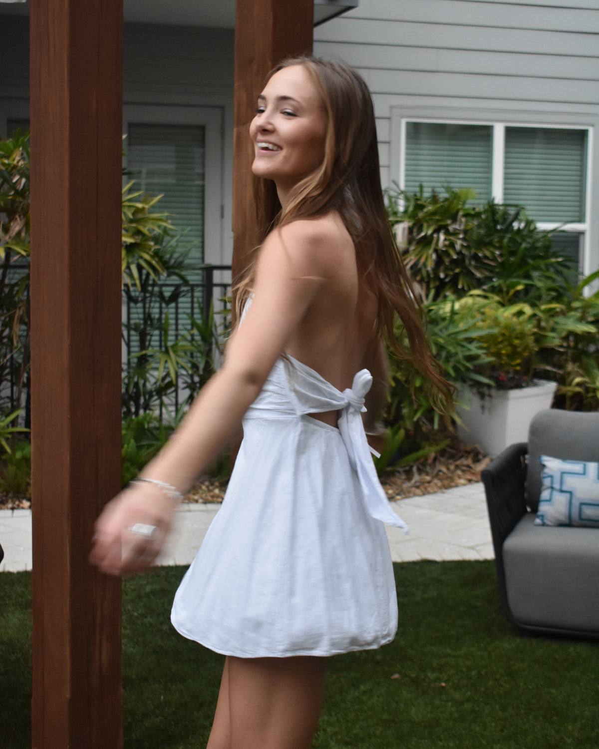 Sunlit halter mini dress    white