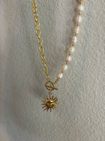 Load image into Gallery viewer, ￼ Half big chain half pearls, with sun pendant
