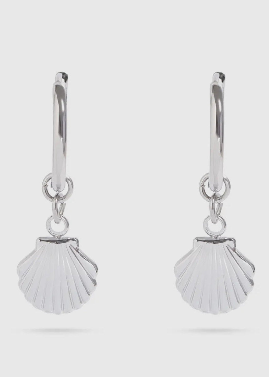 Stainless steel shell pendant huggie earrings