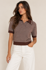 Load image into Gallery viewer, The Mila Striped Knit Polo Top
