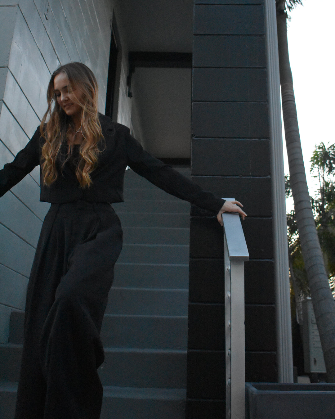 SET CROPPED BLAZER AND WIDE LEG PANTS SET