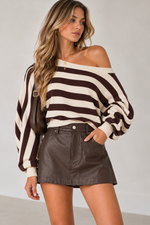 Load image into Gallery viewer, Chocolate Stripe Off-Shoulder Sweater
