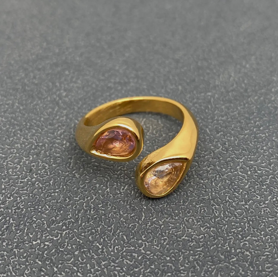 Two-Color Zircon 18K Gold-Plated
Stainless Steel Ring - Fgs