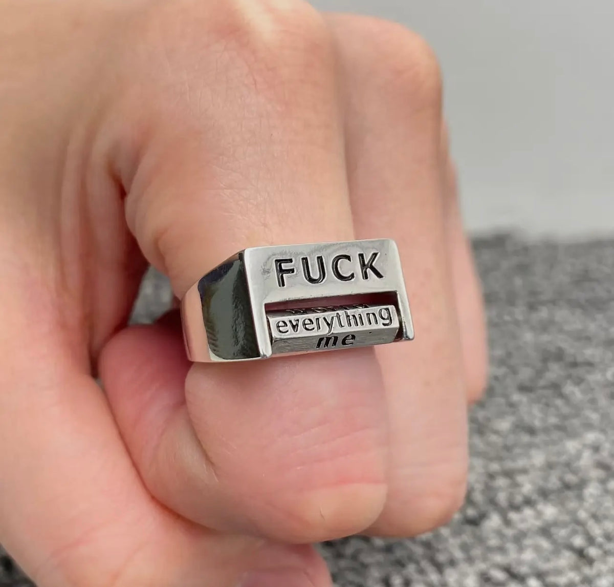 Fuck everything rotatable word silver
tone ring