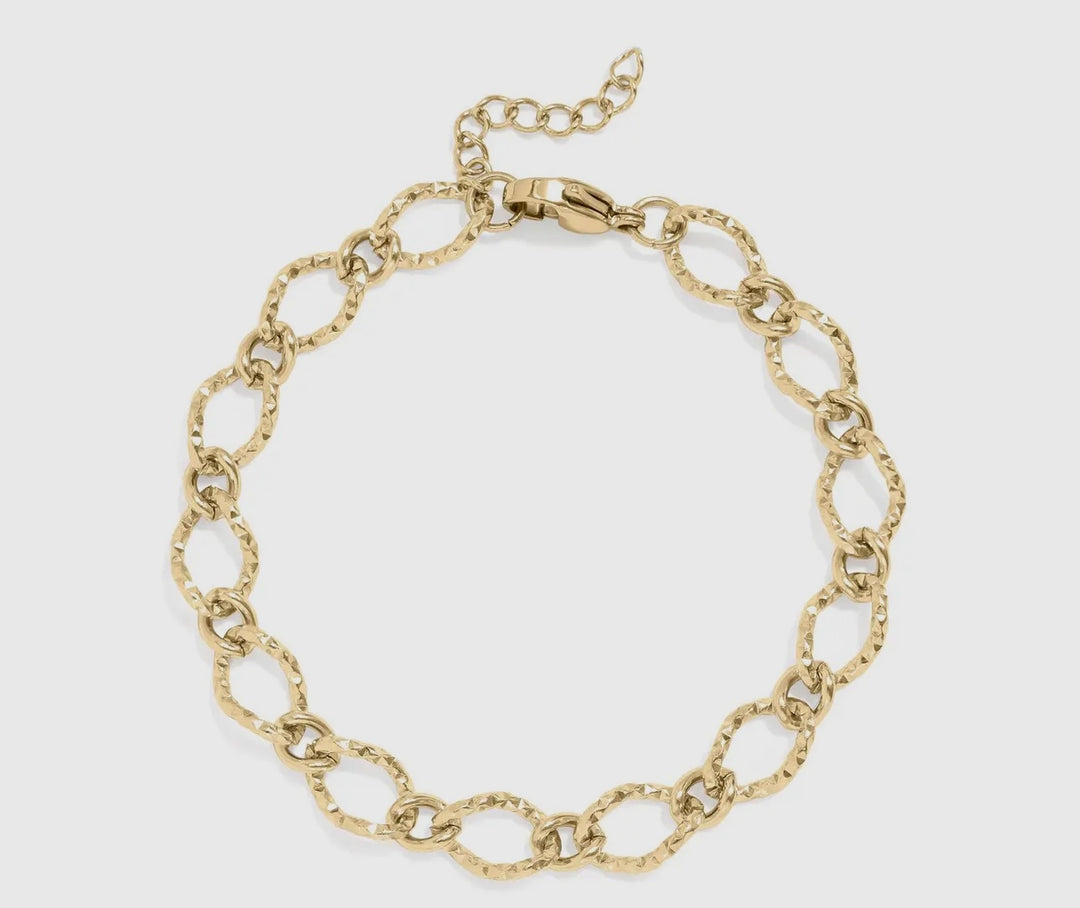 18K Gold Pvd Stainless Steel Hammered Oval Chain Bracelet