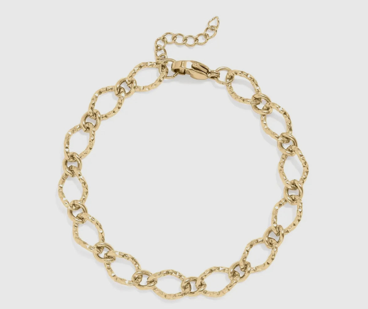 18k gold pvd stainless steel hammered oval chain bracelet