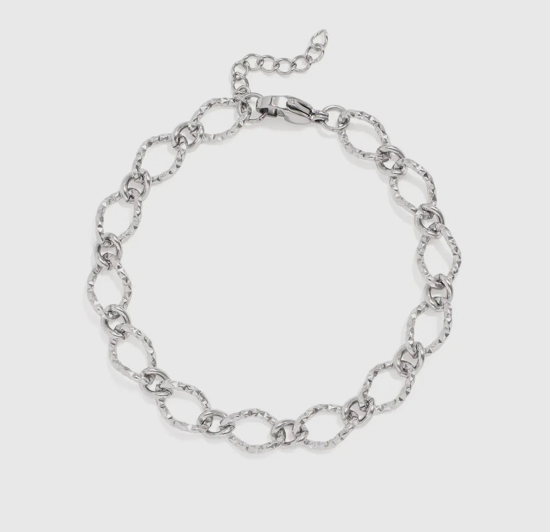 18K Gold Pvd Stainless Steel Hammered Oval Chain Bracelet