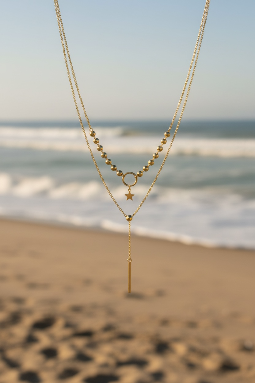 Golden star drop necklace