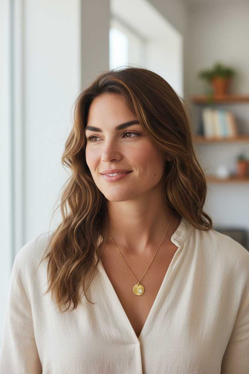 Inlaid Shell Textured Charm Necklace