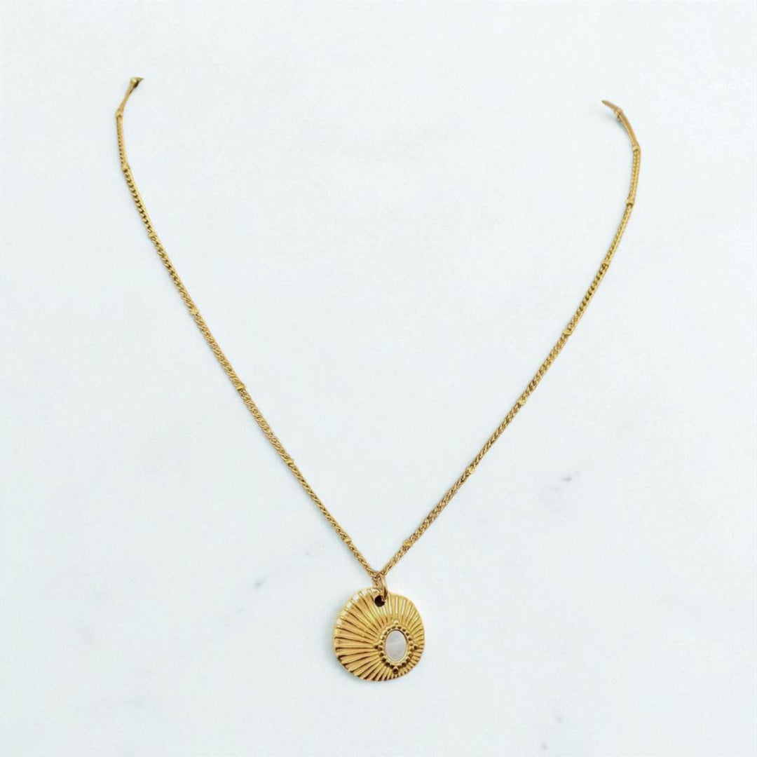 Inlaid Shell Textured Charm Necklace