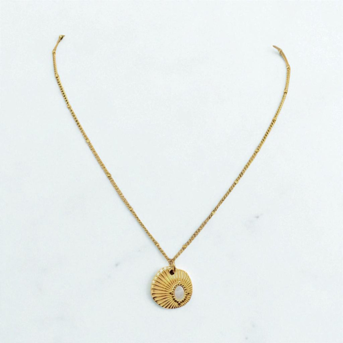 Inlaid shell textured charm necklace